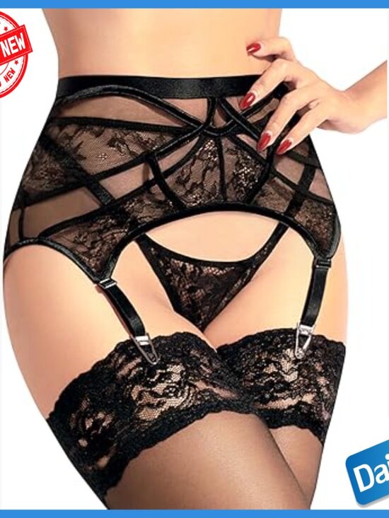 Other - Retro Lace Garter Belt with Metal Clips Adjustable High Waist Mesh Lingerie